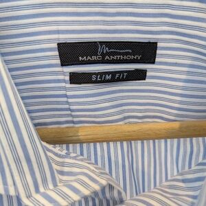 Marc Anthony Blue Striped Slim Fit Men's Shirt, Size 17-1/2 and 36-37